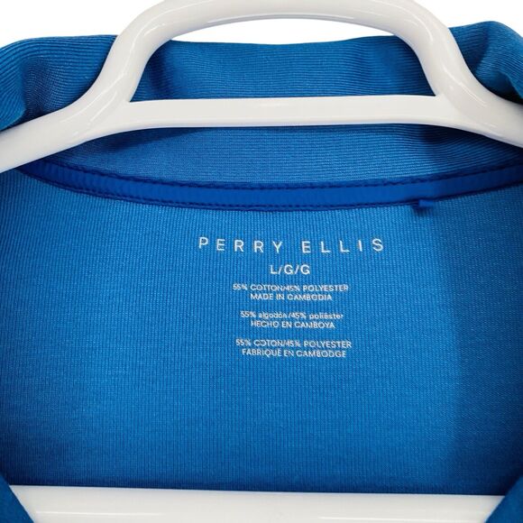 PERRY ELLIS Polo Shirt Men's Large Blue Short Sleeve Wicking - Picture 3 of 5